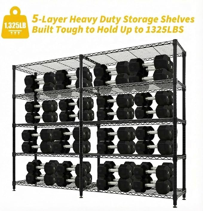 70" W Storage Shelves Metal Shelving Unit, 1325 LBS Heavy Duty Wire Shelving 5-Tier L-Shaped Storage Rack with Adjustable Shelf for Pantry Kitchen Corner