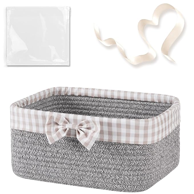 OIASKET Basket for Gifts Empty, Large Gift Basket 13L with Gift Bag and Ribbon, Woven Cotton Basket for Baby Showers, Birthday, Wedding, Mother's Day, 13.58"x10"x5.9", Gray