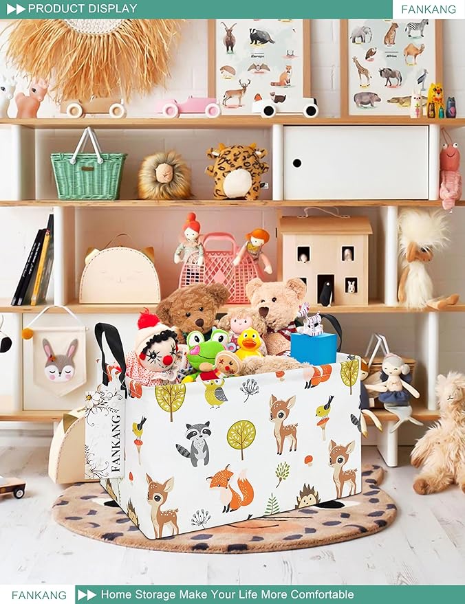 Storage Bins, Nursery Hamper Canvas Laundry Basket Foldable with Waterproof PE Coating Large Storage Baskets for Kids Boys and Girls, Office, Bedroom, Clothes,Toys(Rec-deer）