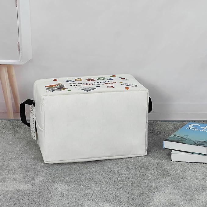 Storage Bins, Nursery Hamper Canvas Laundry Basket Foldable with Waterproof PE Coating Large Storage Baskets for Kids Boys and Girls, Office, Bedroom, Clothes,Toys(Rec-Reading ）