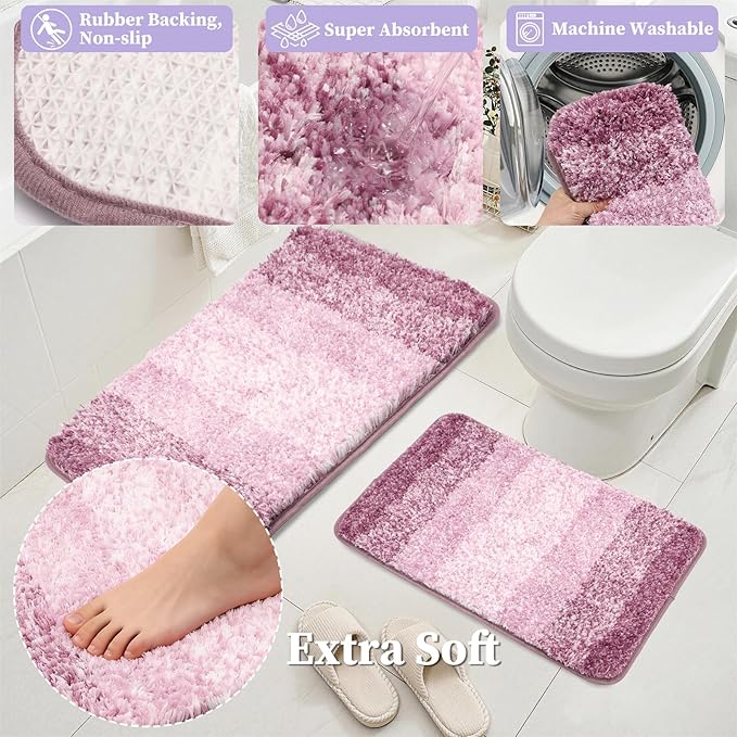 Bathroom Accessories Set, 25PCS Wicker Bathroom Accessory Set with Shower Curtain, Bath Mat, Soap Dispenser, Handwoven Trash Can & Ratten Tissue Box (Purple, Bath Set+Shower Curtain+Rugs)