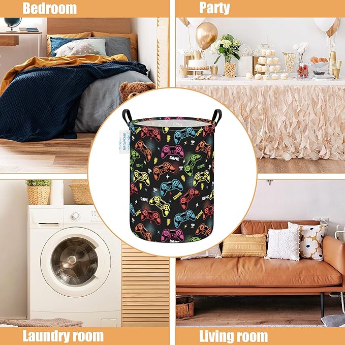 Laundry Basket Canvas Fabric Collapsible Organizer Basket for Storage Bin Toy Bins Gift Baskets Bedroom Clothes Children Nursery Hamper (Game)