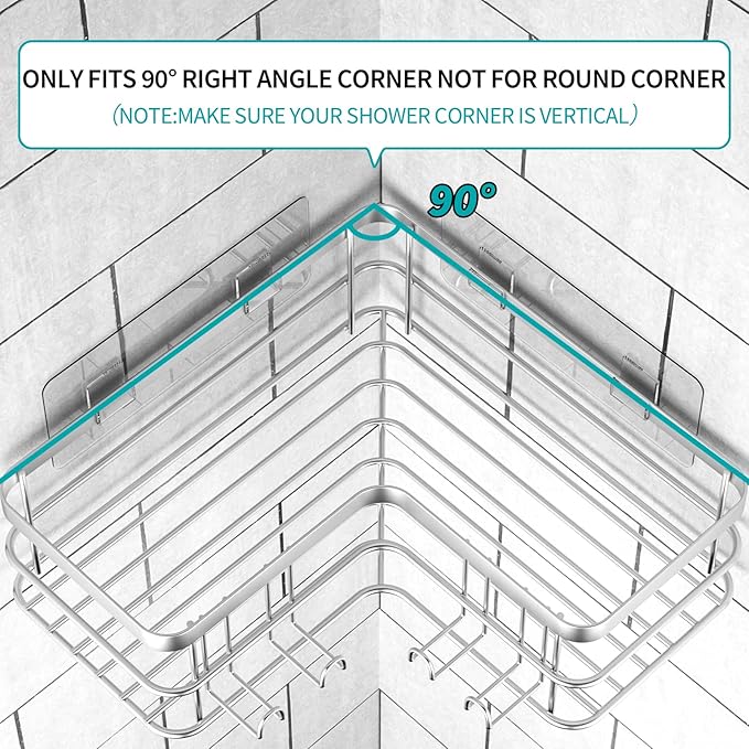 Corner Shower Caddy, 4-Pack Adhesive Shower Shelves with Soap Holder No Drilling, Rustproof Bathroom Shower Organizer Storage, Silver