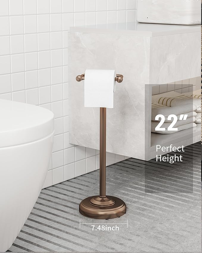 Toilet Paper Holder Stand, Bronze Toilet Paper Holder Free Standing, Post Pivoting Design & Stable Weighted Base SUS304 Stainless Steel for Bathroom (Mega Roll)