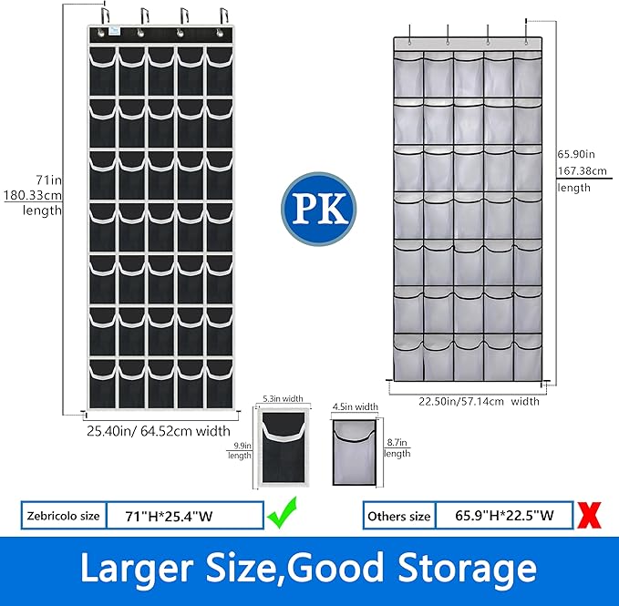Over the Door Shoe Organizer, 2025 Upgrade 35 Large Pockets for Shoe Storage, Hanging Shoe Holder with Metal Hook, Clear Shoe Rack for Closet Bathroom Door Space Saving - Black/White