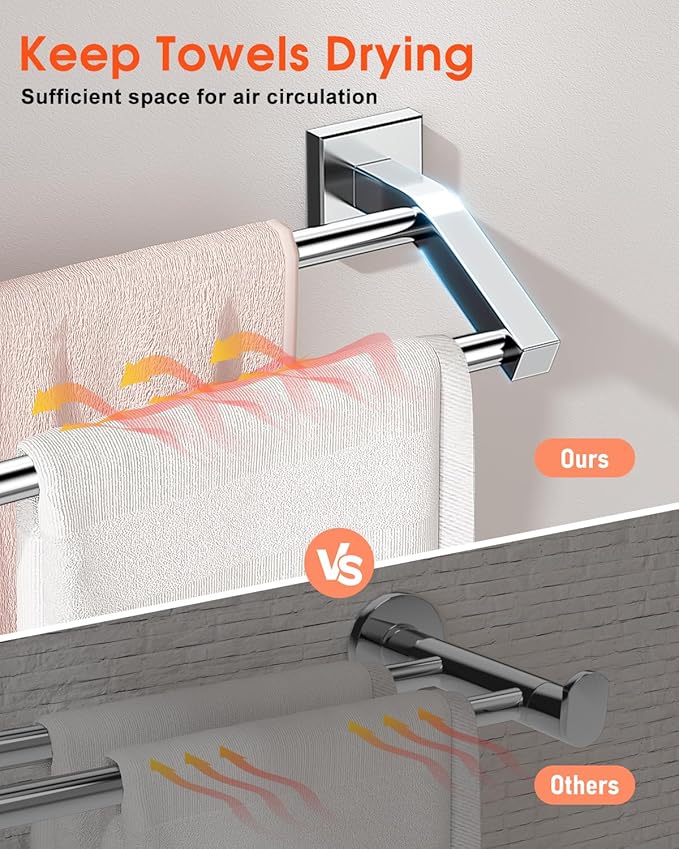 Alise Bath Double Towel Bars,Towel Holder Towel Racks for Bathroom Lavatory,16 Inch SUS304 Stainless Steel Towel Hanger Towel Rail Wall Mount,Polished Chrome
