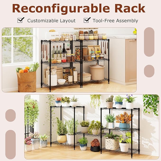 GOFLAME 3-Tier Metal Storage Shelving Unit, Heavy-Duty Adjustable Utility Shelf with V-Shaped Wire Rack, 450 LBS Storage Organizer for Home, Kitchen, Garage, Basement, 23.5”L x 13.5”W x 31”H