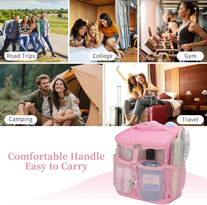CUBETASTIC Shower Caddy Portable Mesh Shower Tote for Bathroom, Gym, Travel, Camping - Quick Dry Hanging Organizer Toiletry Bag with Handle for College Dorm Room, Men & Women