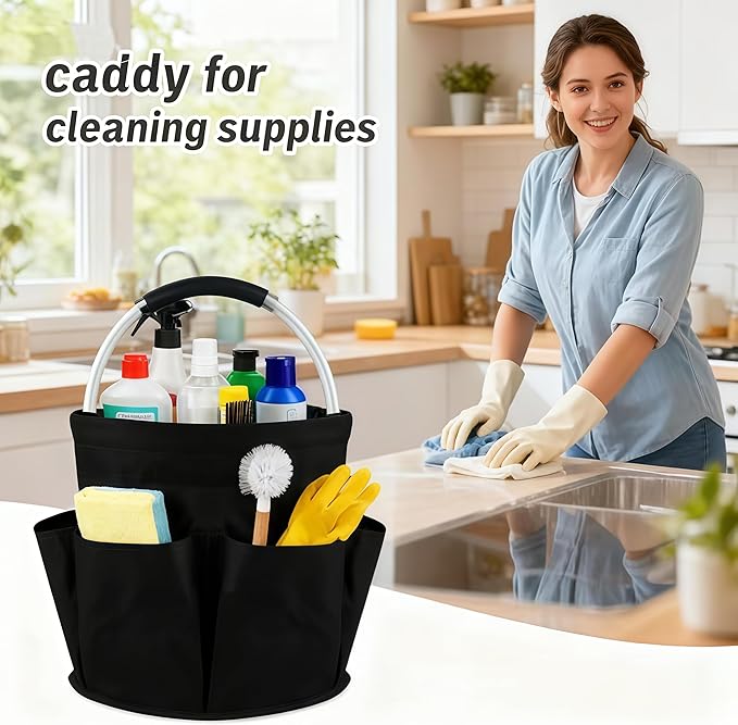 17L Cleaning Caddy With Handle, Foldable Storage Cleaning Product Organizer, Cleaning Caddy for Cleaning Supplies Outdoor Camping, Portable Multifunctional Cleaning Bucket tool Bag Organizer
