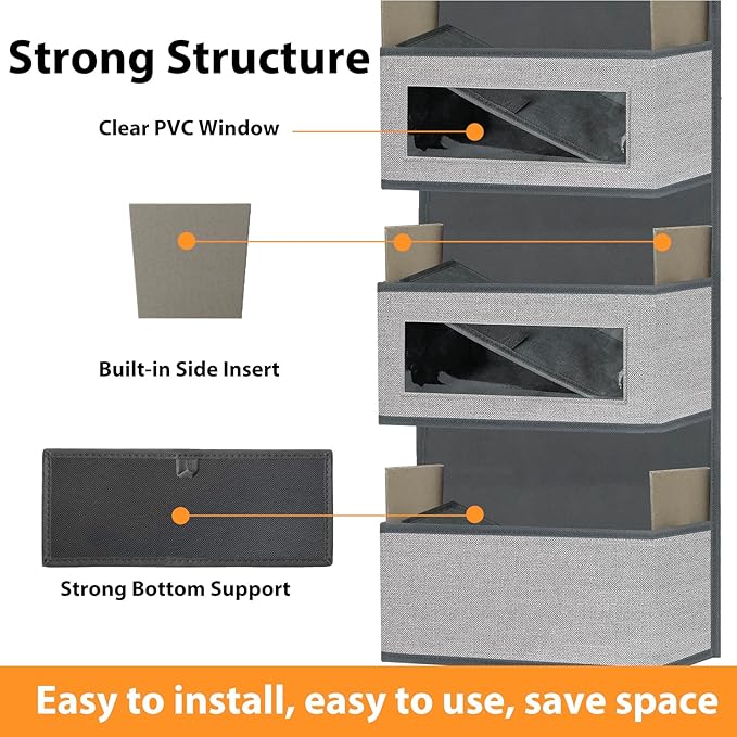 Over The Door Hanging Organizer Storage with 5 Large Pockets,Wall Mount Clear Windows and 2 Widened Metal Hooks for Pantry,Nursery,Diapers,Bathroom,Kitchen,Closet,Dorm
