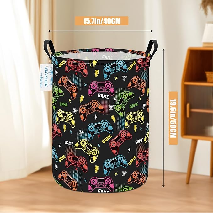 Laundry Basket Canvas Fabric Collapsible Organizer Basket for Storage Bin Toy Bins Gift Baskets Bedroom Clothes Children Nursery Hamper (Game)