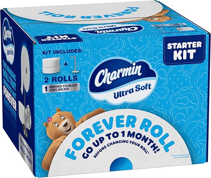 Charmin Toilet Paper Ultra Soft, Forever Roll Starter Kit, 1 Holder, 2 Rolls, 2-ply Bath Tissue