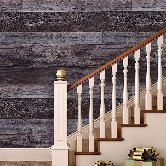 WENMER 17.71" x 590" Grey Wood Peel and Stick Shiplap Self Adhesive Wallpaper - Plank Wallpaper for Countertop, Cabinet, Shelf, Drawer, Wall, Door