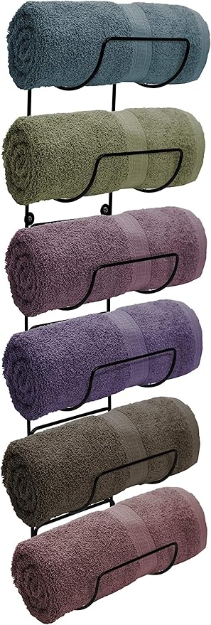 Sorbus Towel Rack Wall Mount – 6 Compartments of Black Metal Bathroom Towel Holder Set - Bathroom Organizer, for Gym Spa, Camper, Rv, Back of Door, Cabinet - Wine Rack Wall Mounted for Kitchen, Bar