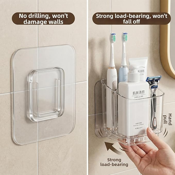 Bathroom with compartmentalized Storage Rack, Non Perforated Toothbrush Toothpaste Storage Box, wall Mounted toiletries Storage Rack
