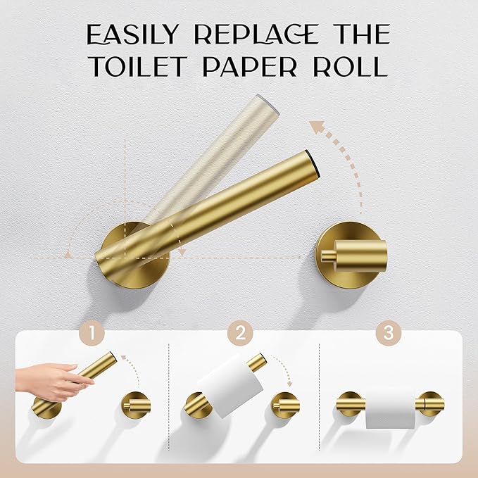 Day Moon™ - Toilet Paper Holder - Modern Roll Holder for Bathroom - 1 Pack - Wall Mount - Classic, Gold