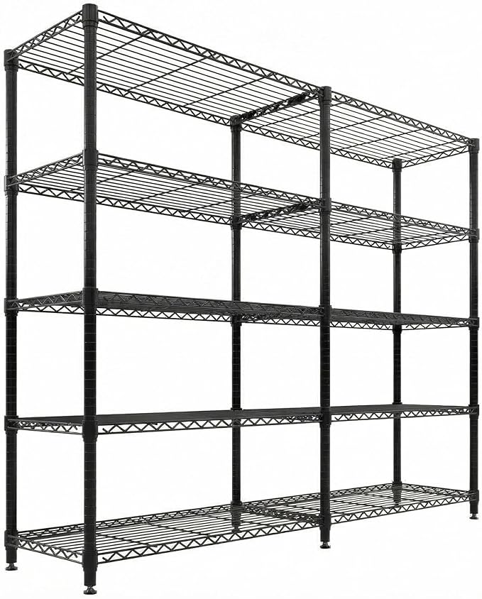 70" W Storage Shelves Metal Shelving Unit, 1325 LBS Heavy Duty Wire Shelving 5-Tier L-Shaped Storage Rack with Adjustable Shelf for Pantry Kitchen Corner