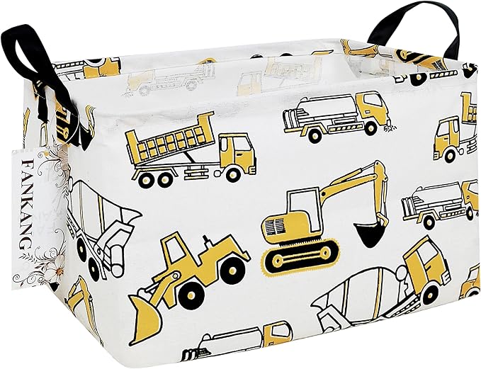 Storage Bins, Nursery Hamper Canvas Laundry Basket Foldable with Waterproof PE Coating Large Storage Baskets for Kids Boys and Girls, Office, Bedroom, Clothes,Toys(Rec-excavator）
