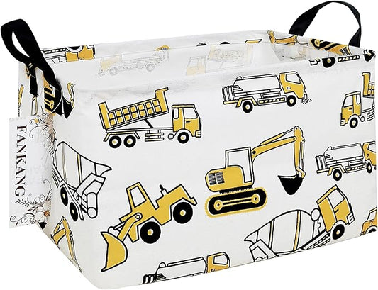 Storage Bins, Nursery Hamper Canvas Laundry Basket Foldable with Waterproof PE Coating Large Storage Baskets for Kids Boys and Girls, Office, Bedroom, Clothes,Toys(Rec-excavator）