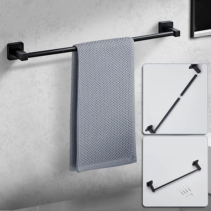 Matte Black Bathroom Hardware Set 4 Pieces,Bathroom Accessories Set Stainless Steel Wall Mounted, Hand Towel Bar, Towel Ring, Robe Towel Hooks,Toilet Paper Holder,Towel Bar Set, 23.6 Inch