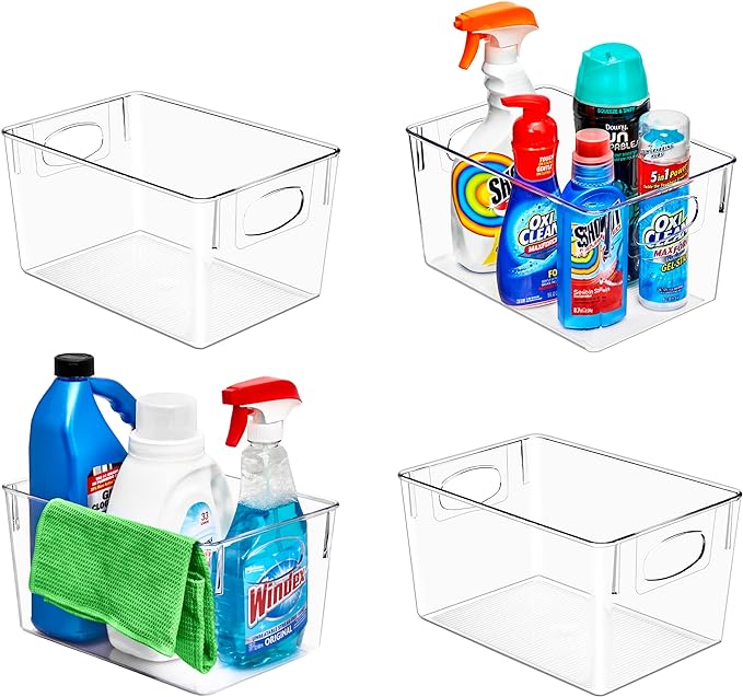 Sorbus 4 Pack Large Clear Plastic Storage Bins, Clear Organizer Bins with Handle for Kitchen, Pantry, Cabinet, Refrigerator, Craft, Toys, Clothes, Closet, Under Sink, Bathroom Organizers and Storage