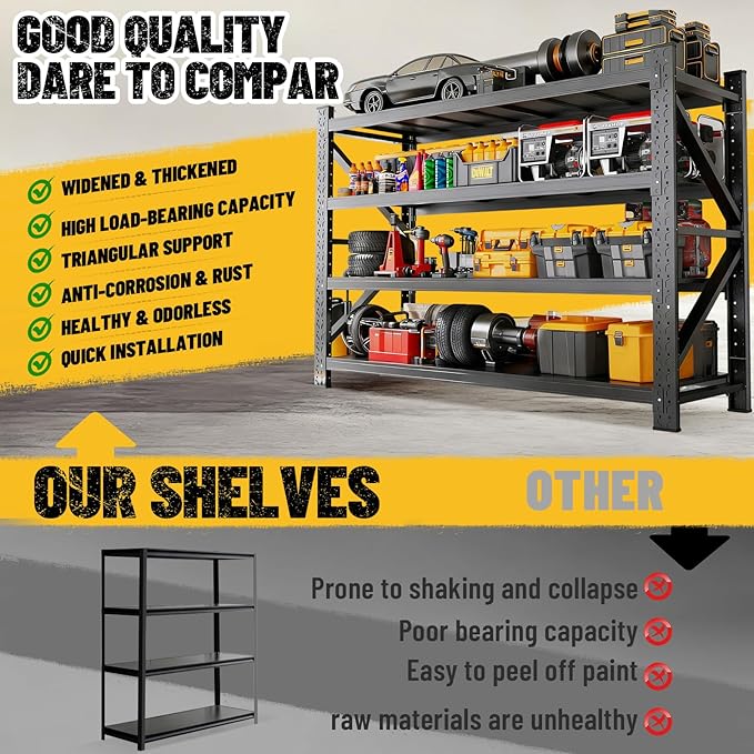48 ''W Garage Shelving Heavy Duty, Adjustable Garage Storage Shelves 5000LBS Heavy Duty Shelving, Metal Shelving Units fou Garage, Utility Shelf Rack for Warehouse,Basement, 70''H x 48 ''W x 24''D