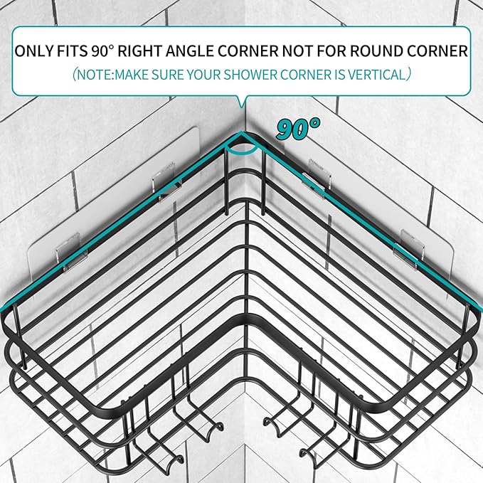 Corner Shower Caddy, 4-Pack Adhesive Shower Shelves with Soap Holder No Drilling, Rustproof Bathroom Shower Organizer Storage, Black