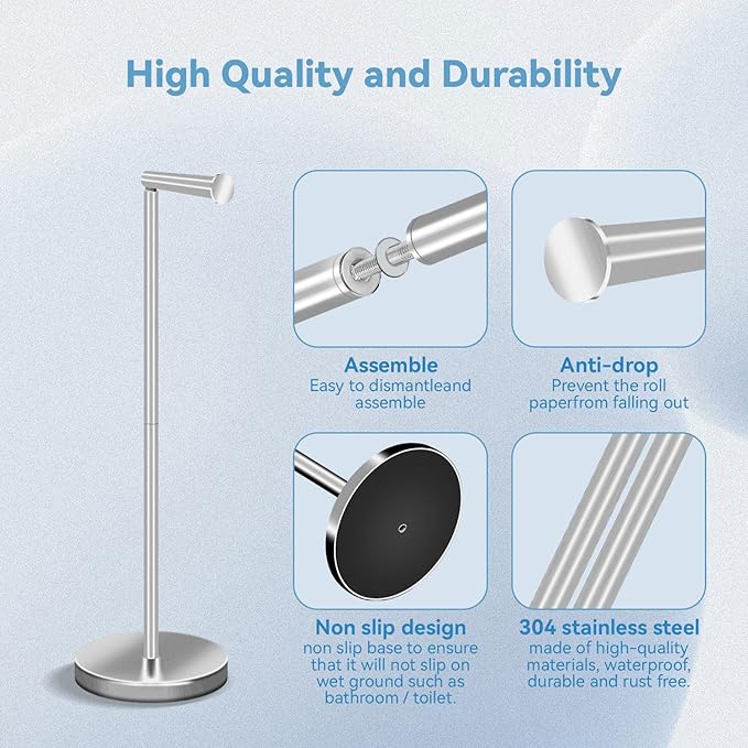 RRM Toilet Paper Holder Stand, Bathroom Free Standing Toilet Paper Holders with Reserve Storage 3-4 Toilet Paper Rolls, 22-inch Stainless Steel Toilet Paper Holder Stand (Brushed)