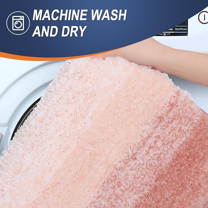 OLANLY Bathroom Rug Set 2 Piece, Soft Absorbent Microfiber Bath Rug Set, Non-Slip, Machine Wash Dry, Plush Shaggy Bath Mats for Bathroom (47"x20"+24"x16", Peach)