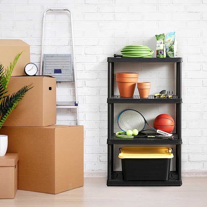 Gracious Living 2 Pack XL Heavy-Duty Storage Shelves, Knect-A-Shelf 4-Shelf Ventilated Storage Shelving Rack for Home Organization, Black