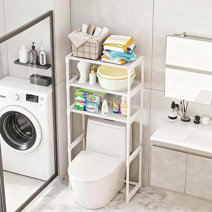 Garvee 3 Tier Bathroom Over The Toilet Shelf, Freestanding Space Saver Metal Over The Toilet Shelf Organizer- for Most Toilets, White