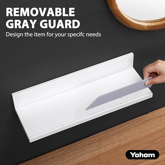 YOHOM White Floating Adhesive Bathroom Wall Storage Shelf No Drilling Display Ledge Organizer for Shower Caddy Kitchen Holder 14.96inch