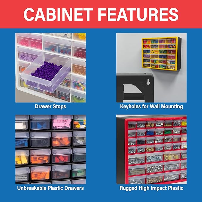 Akro-Mils 26-Drawer Plastic Drawer Storage Cabinet for Garage Organization, Bead Organizer, Building Bricks Storage, Teacher Toolbox, Makeup Organizer, 20" W x 6" D x 10" H, 10126 Black