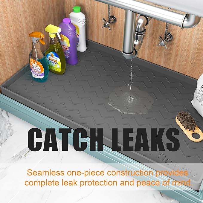 TigeJoy 31" x 22" Under Sink Mats for Kitchen Waterproof, Leak-Proof Silicone Mat Sink Protector and Cabinet Liner, Kitchen Essentials Organizer and Storage, Boot or Shoe Tray, Pet Feeding Mat