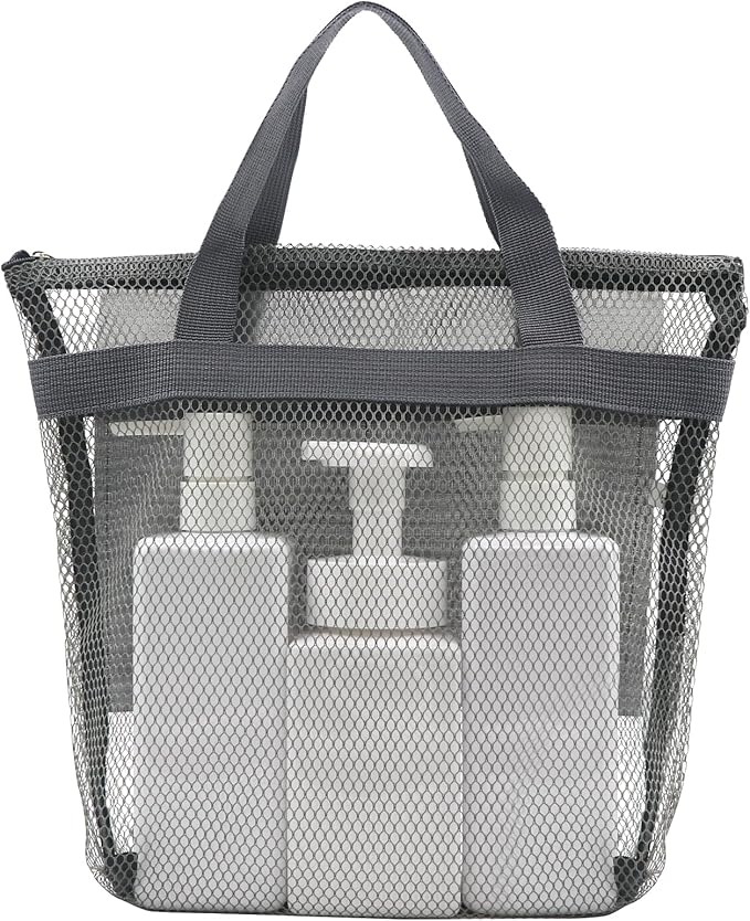 Mesh Shower Caddy, Portable Shower Bag, Quick-Dry Hanging Caddy Bath Organizer with Zipper, Toiletry Bag Essentials for Camping Travel College Dorm Room Gym (Grey)