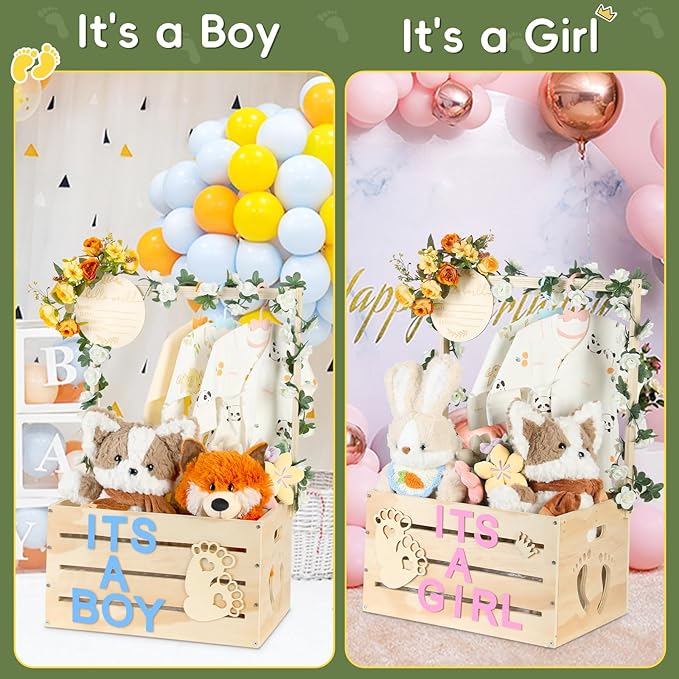 Wooden Baby Shower Crate Closet, Personalized Baby Gift Basket with Hangers, New Born Girl Boy Large Clothes Storage Box for Baby Shower for Pregnancy New Mom Parent