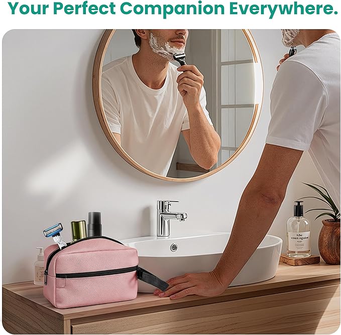 Travel Toiletry bag for Women and Men,Small Cosmetic Bag Hanging Lightweight Makeup Bag Small Tool Bag Travel Organizer accessories for Women Men - Pink