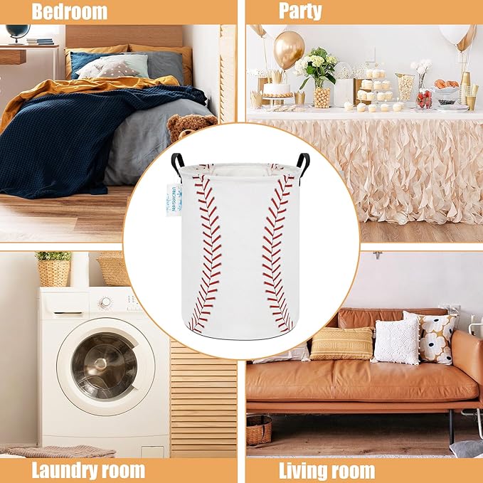 Laundry Basket Canvas Fabric Collapsible Organizer Basket for Storage Bin Toy Bins Gift Baskets Bedroom Clothes Children Nursery Hamper (Baseball)