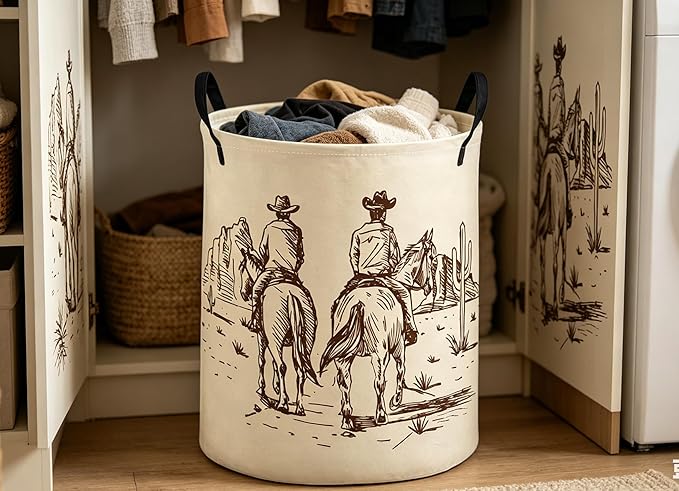 ESSME Kids Laundry Basket,Cow boy Hamper Collapsible Canvas Waterproof Storage Bin for Boys, Cute Hamper,Gift Baskets(Cow boy)