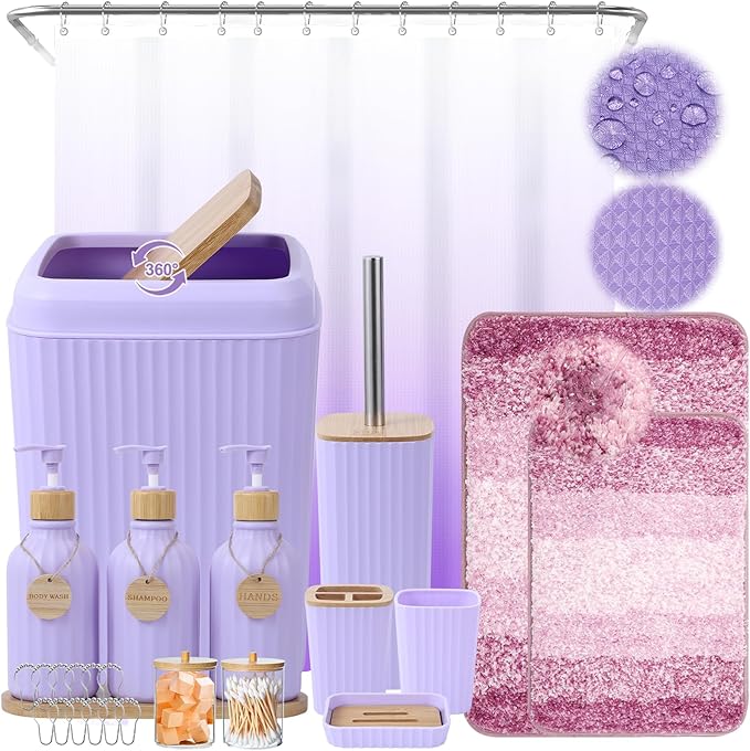 32PCS Bathroom Sets with Shower Curtain and Rugs Purple Bathroom Accessories Shower Curtain Set Bathroom Accessories Bathroom Decor