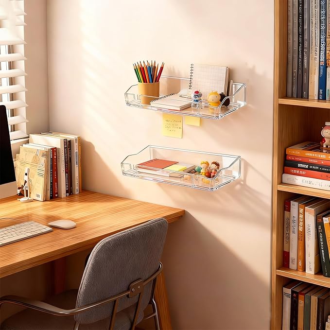 Clear Floating Stands, Acrylic Shelves for Wall Upsimples Floating Stands in Living Room, Bedroom, Kitchen Storage and Bathroom Wall Organizer (4)