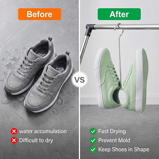 Shoe Drying Hanger 10 Pack, Stainless Steel Dryer Shoe Rack, Hanging Shoe Organizer for Slippers, Sneakers, Boots, Towels, Hat, Space Saving Shoe Rack for Bathroom, Balcony