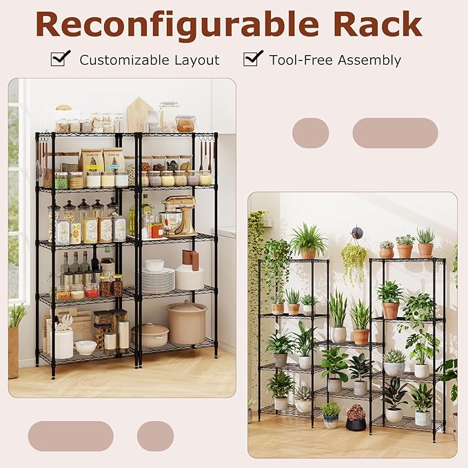 GOFLAME 5-Tier Metal Storage Shelving Unit, Heavy-Duty Adjustable Utility Shelf with V-Shaped Wire Rack, 750 LBS Storage Organizer for Home, Kitchen, Garage, Basement, 23.5”L x 13.5”W x 60”H