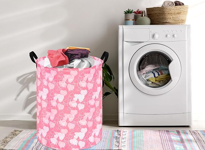 Kids Laundry Hamper Storage Basket Laundry Organizer Hamper Storage Bins Clothes Box Nursery Hamper Gift Basket with Handles (White heart)