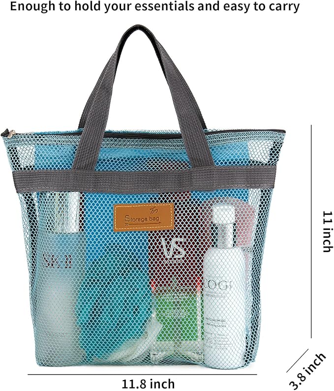 TOPASION Mesh Shower Caddy Bag Portable Hanging Toiletry and Bath Organizer with Zipper for Travel, Gym, Camping, College Dorms, Beach
