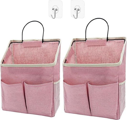 2pcs Wall Hanging Storage Bag,Wall Hanging Organizer Bags with Pockets, Wall Organizer Storage for Dormitory Bathroom Bedroom Kitchen(Pink)