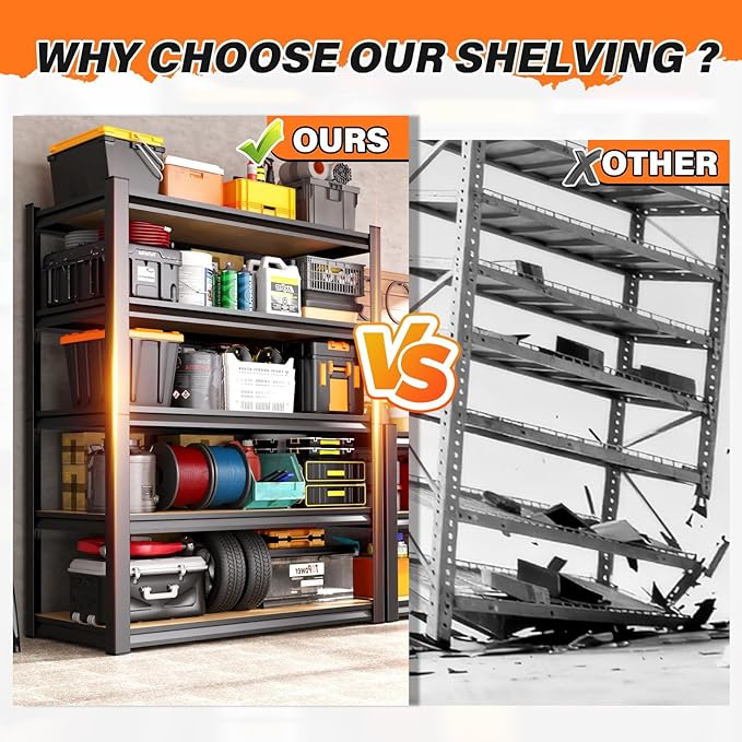 71''H 35.4''W Storage Shelves,2500LBS Garage Shelving ,Adjustable Garage Shelves ,Heavy Duty Metal Shelving, 5 Tier Wood Utility Steel Shelf, Shelving Units and Storage Rack fo Kitchen Pantry 3 Pack