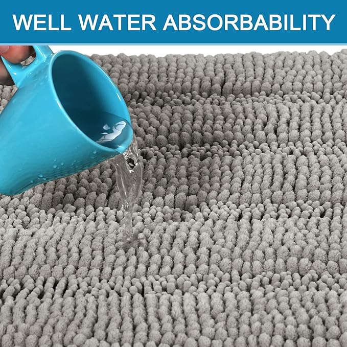 H.VERSAILTEX 2 Piece Bathroom Set - Super Absorbent Chenille Striped Bath Mats, Non Skid, Machine Washable (Dove Grey, 24 x 36 Plus 20 x 32 - Inches)