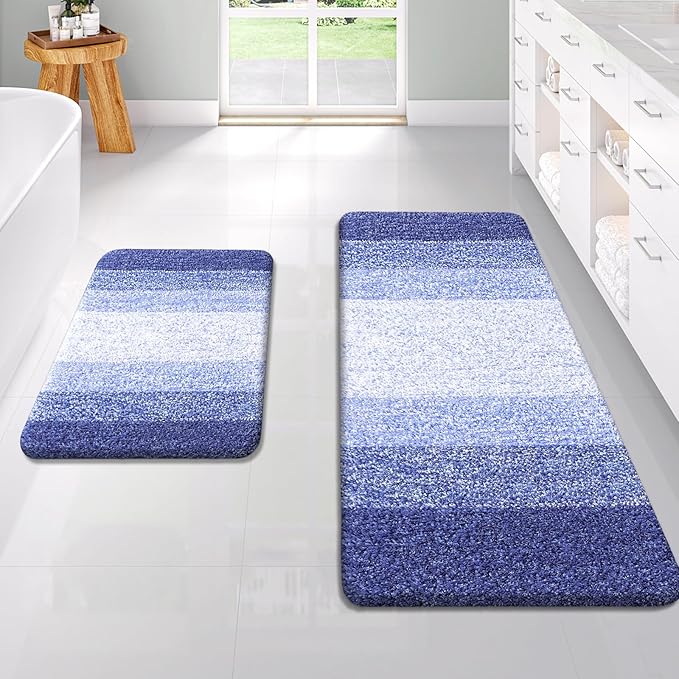 OLANLY Bathroom Rug Set 2 Piece, Soft Absorbent Microfiber Bath Rug Set, Non-Slip, Machine Wash Dry, Plush Shaggy Bath Mats for Bathroom (47"x20"+24"x16", Blue-Violet)
