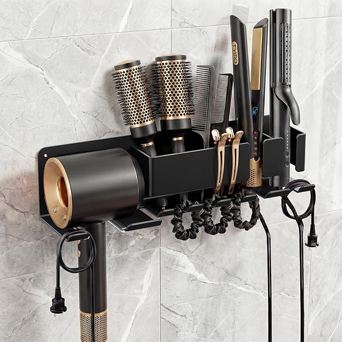 Hair Dryer Holder Wall Mounted, Blow Dryer Holder, Metal Hair Tool Organizer, Curling Iron, Straightener Holder, Hair Accessories Tools Organizer Storage for Bathroom（Gray）